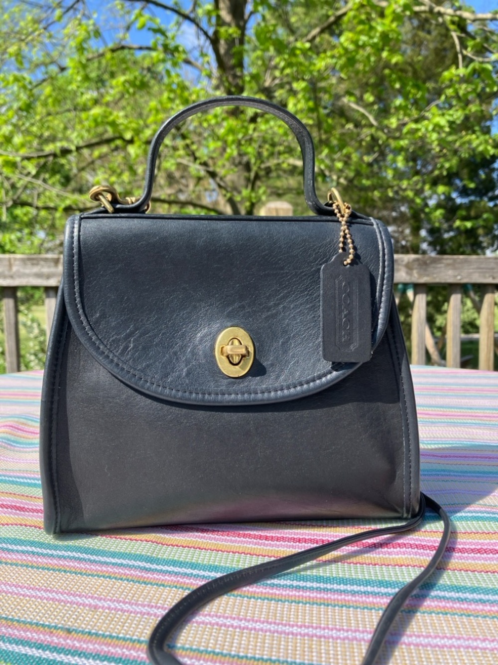 Coach Vintage Regina Blue Leather Top-Handle Satchel with Gold Turnlock 9983